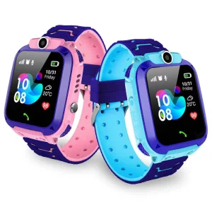 Kids Smart Watch with 2G GPS SOS Security Tracker Touch Color Display IP65 Waterproof Silicone Band SIM Android OS
