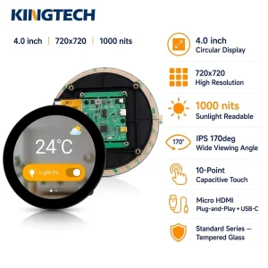 Kingtech 4 Inch 720*720 1000nit Multi Point Raspberry Pi Industrial Smart Home IPS Round Open Frame Touch Screen Display Module