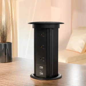 Kitchen Countertop Motorized Pop up Power Outlet Tower Built in Hidden Electrical Lifting Tabletop Socket USB-C Fast Charging