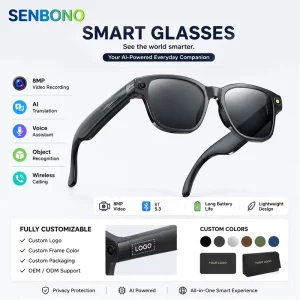 L801 Smart Glasses Dual Camera 1080P IPX-4 Waterproof WiFi UV400 AI Translation Recording Wireless