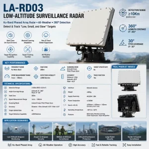 LA-RD03 Ku-Band Low Altitude Radar 10Km 360° Airspace Monitoring UAV Detection Tracking Phased Array System