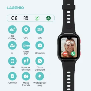 LAGENIO K9 4G AI Kids Smart Watch with SIM Card Video Call SOS GPS+WIFI+LBS Location Class Mode Alarm Clock CE FCC Kids Watch