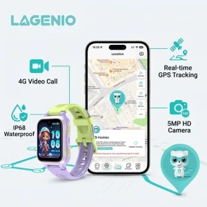 LAGENIO K9 Smart Watch SIM Card GPS LBS WIFI 5MP Camera Answer Calls 1G+8GB Memory Android 8.1 AMOLED IP68 4G Kids Smart Watch