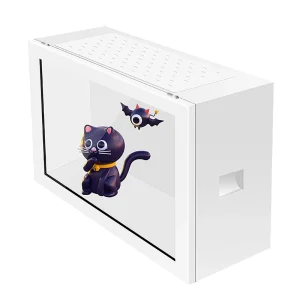 LCD Transparent Showcase Box Hologram Advertising Screen for Retail Toy Jewelry Exhibition Shopping Mall OEM Animation Graphics