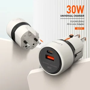 LDNIO Q2319 30W PD QC Dual Port Universal Travel Adapter All in One Travel Charger EU UK US AU Plugs for 150+ Countries