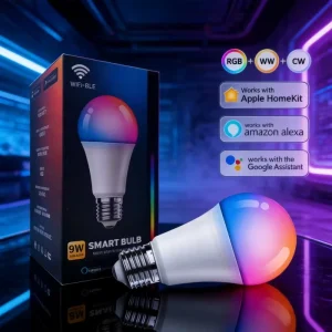 Smart Dimmable LED Bulb for Home, 9W PC E26 E27 Bulb with Wi-Fi, Bluetooth, Alexa and Google Assistant Voice Control