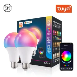 Smart LED Light Bulb, Wireless Home Lighting, B22/E26/E27, 15W AC Dimmable, RGB, Tuya App Control, CRI 85/90, Aluminum + Plastic