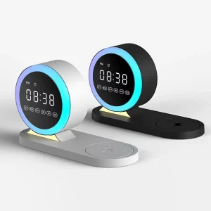 LED Desktop 5W 3 in 1 Wireless Charger Fast Charging Folding Dock Alarm Clock Wireless Bluetooth Speaker