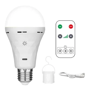Smart Rechargeable LED Bulb with Remote Control, E27 Globe, Backup Power for Emergency Lighting During Power Outages