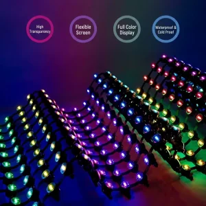 LED Pixel Mesh Screen Point Light Addressable DMX512 RGB Outdoor Waterproof IP67 Building Facade Media Curtain Wall Display