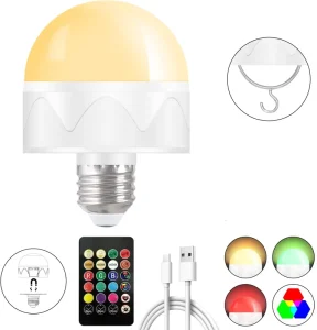 Smart Magnetic Remote-Controlled LED Battery-Powered Emergency Rechargeable RGB Light Bulb B22/E14/E27 DC