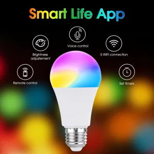 LED Smart Light Bulb, White Plastic, RGB+CW 2700K-6500K, App-Controlled, Multifunctional Light for Modern Hotels, Homes, and Parties