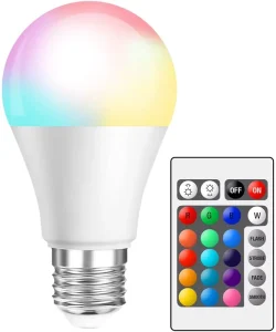 Smart LED Color Bulb with Remote/Wi-Fi Control, Dimmable, Ra90, E27/B22 Bases, Aluminum, AC, for Indoor Use