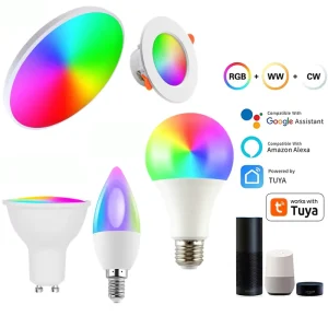Smart LED Bulb and Ceiling Light Kit WiFi RGB+CCT Dimmable 9W/10W/24W E26 E27 GU10 B22 Compatible with Alexa and Google Home, Music Sync