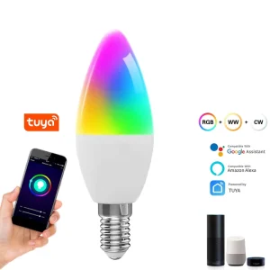 9W LED Candelabra Bulb, WiFi Smart Candle Bulb for Indoor Lighting, Voice-Controlled Color-Changing Music Bulb