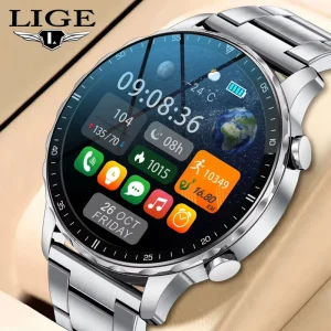 LIGE New Stainless Steel Strap Smartwatch Men Health Monitor Man Watches Calling Sports Smart Watch for Android Ios