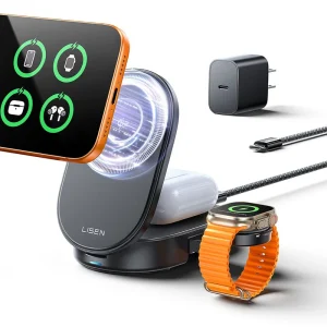 LISEN 25W Qi2.2 Wireless Charger 3 in 1 Fast Magnetic Charging Station for iPhone 17 16 Pro Max Apple Watch Samsung S25