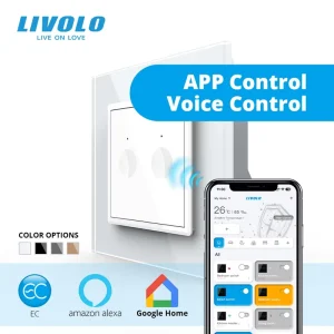LIVOLO 2 Gang 1 Way 10A Matter Smart EU Wall Switch Glass Frame PC Module Single Live Wire Remote Light Control for Smart Home