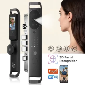 LNDU H10 Automatic 6068 Smart Door Lock Digital Fingerprint Face Recognition Lock Dual Camera with Screen Peep Hole Doorbell
