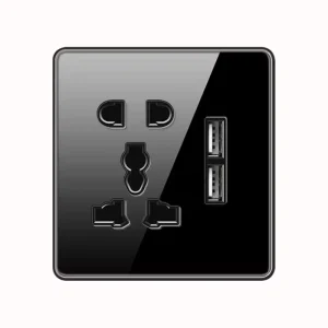 Large 86mm 13A with 3 Outlets 2 USB C Plug for Glass Black Electrical Plug Switch Socket Panel