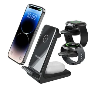 Latest Custom Logo ABS 15W Quick 3 in 1 Wireless Charging Stand Multi Device Travel Companion With 10W Output Power