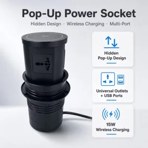 Lifting Pop up Socket 4AC US Outlet Top Wireless Charge Tabletop Power Pop up Tower Kitchen Countertop Socket