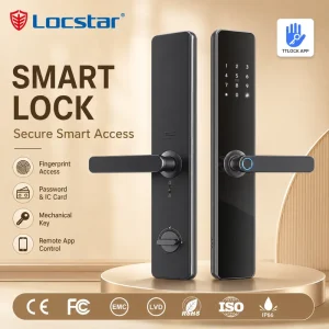 Locstar A61 Intelligent Security Smart Fingerprint Door Lock with TTlock App IP Network Memory Card Storage for Wood Doors
