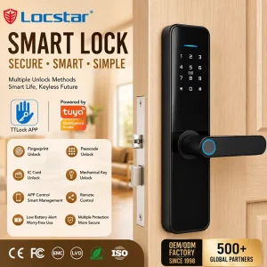 Locstar Intelligent Digital Biometric Smart Lock Fingerprint Unlock ONVIF Wood Compatibility TTlock App Shenzhen Manufacturer