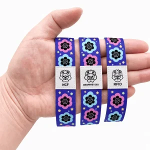Low MOQ Custom NFC RFID Woven Elastic Wristband Smart Fabric Bracelet NTAG213 for Event Access Cashless Payment