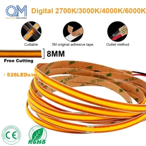 Low Voltage Anywhere Cut Cob Strip 5m Roll Warm White 2700k High Density Dimmable Under Counter Cabinet Cob Led Strip Light