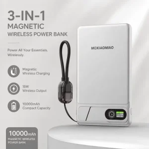 Luxury Metal Body Magnetic Wireless Power Bank 10000mAh Ultra Thin Qi2 15W Wireless Charge 20W PD Fast Charge with a Firm Stand