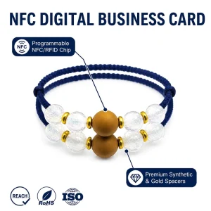 Luxury NFC IC Smart Wristband Handmade Braided Bracelet with Synthetic Beads Custom Logo Social Media Contact Sharing