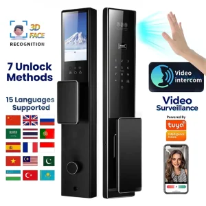 Luxury OEM 7-in-1 Tuya WiFi Remote Unlock Fingerprint Palm Vein Biometric Home CE FCC Smart Front Door Lock