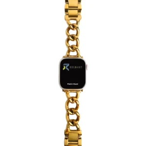 Luxury Women’s 18K Gold Plated Stainless Steel Smart Watch Band Strap Compatible with for Apple Watch