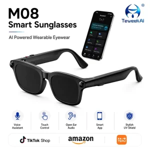 M08 Outdoor AI Glasses 8MP Camera 1080P Video Recorder WiFi Transfer IP65 Touch Control Eyewear 300mAh Battery 7 Hours