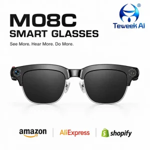 M08C AI Recording Glasses 8MP Camera Photo Video Audio Capture Wireless Transfer 300mAh Battery IPX4 Water Resistant 7 Hours