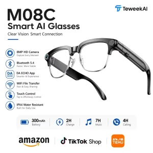 M08C AI Smart Audio Glasses 8MP Camera 1080P Video 54 Dual Mic ENC Music Call Travel Wearable Eyewear