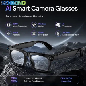 M10A Smart Glasses AI Translation HD 20MP 2592x1936px, 30fps Wireless Calling Recording OEM/ODM Camera Smart Glasses