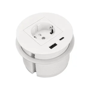 MAQO Smart Office UK Socket Embedded Desk AC Power Grommet Recessed Desk and Sofa Round Grommet with USB Charge IP21 Rated