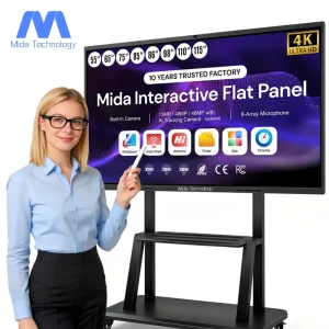 MIDA 85 Inch Touchscreen Monitor Smart Board 4K All in One Interactive Whiteboard 20 Touch Computer Dual System Built in Camera
