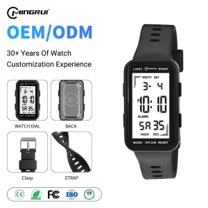 MINGRUI Children’s Digital Watch Rectangle Slim 30M Splashproof Shockproof 2yr Battery Luminous Alarm Week CE FCC RoHS OEM