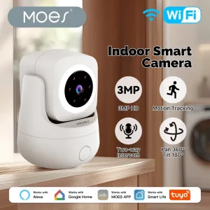MOES Tuya WiFi Smart Camera Indoor 3MP Pan Tilt 360 180 Two way Intercom Motion Tracking Works Alexa