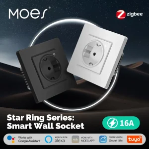 MOES Tuya ZigBee Smart Socket EU Plug Wall Embedded Energy Monitor Indicator App Remote Control Voice Control Alexa Google Home
