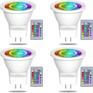 MR11 RGB Cool White LED Bulb, 12V 2W, Remote-Controlled, Plastic Housing, Halogen GU4 Spotlight Replacement, AC/DC Power