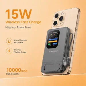 Magnetic Wireless Power Bank 10000mAh Thin 8.5mm Aluminum Alloy Qi2 15W 20W PD Fast Charge