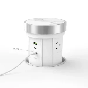Marble Top Pneumatic Pop up Desk Socket PD 65W Type C Fast Charger Automatic Lifting Hidden Power Outlet for Office Furniture