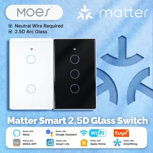 Matter 2.5D US Version WiFi Smart Switch Alexa Google Home Apple HomeKit SmartThings Neutral Wire Required