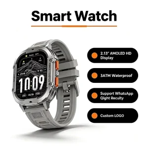 Men Smart Watch 2.13″ AMOLED HD Screen 3ATM Waterproof BT Call Heart Rate SpO2 Sleep Monitor Outdoor Sports Smartwatch