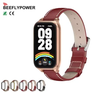 Mijobs Leather Strap with Sport Loop Design and Pin Buckle for Smart Band 8 & Mi Band 9 Active Smart Bracelet