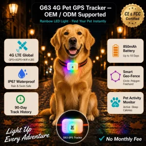 Mini 4G LTE IP67 Waterproof GPS Pet Tracker Smart Real time Tracking Device for Dogs Cats with Mobile App